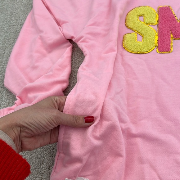 Simply southern “Smile” graphic long sleeve appliqué pink Stoney clover tee - Picture 6 of 7